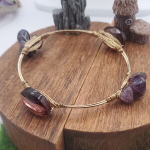 Gold Tone and Purple Amythest Wire Wrapped Bracelet B3414